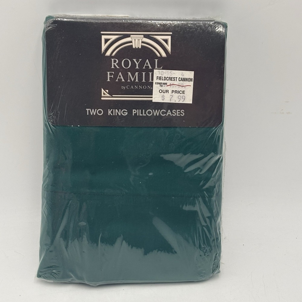 Vintage Cannon Royal Family Pillowcase Set King Cotton Percale Green 90s USA